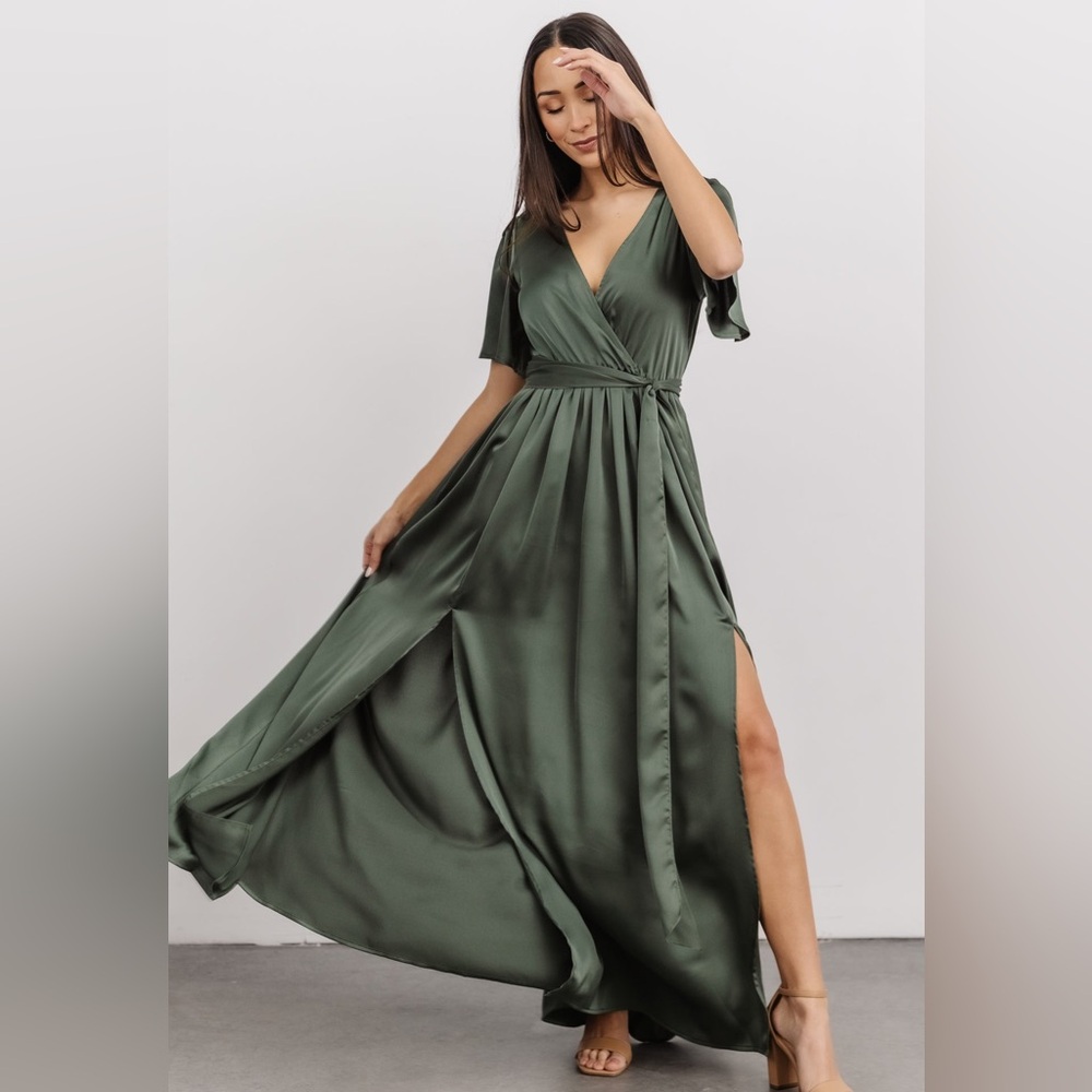 Sicily Satin Maxi Dress in Dusty Green
